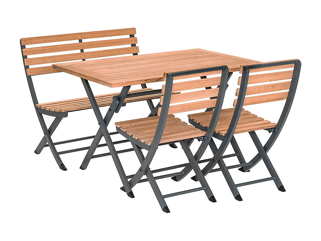 Ensemble table à manger en alu/teck, avec 1 banc et 2 chaises Porto-Rico - 4 places - Jardiline