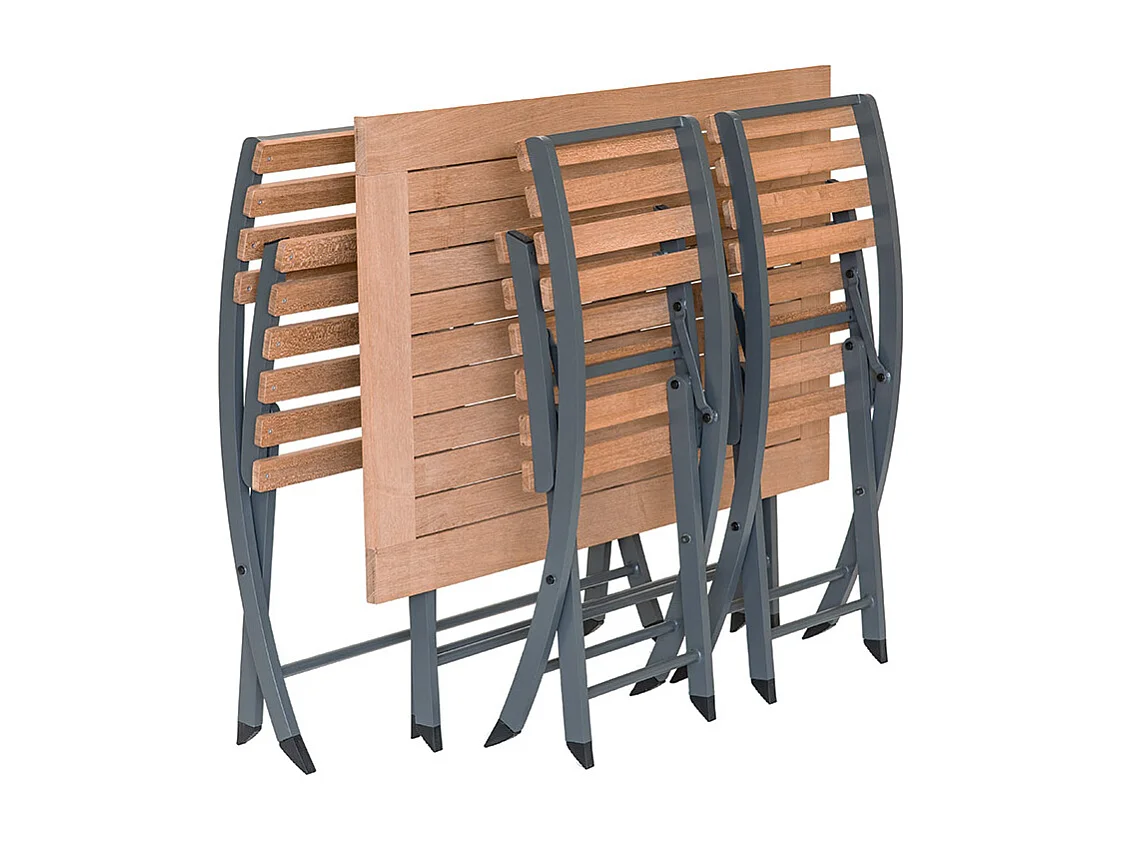 Ensemble table à manger en alu/teck, avec 1 banc et 2 chaises Porto-Rico - 4 places - Jardiline