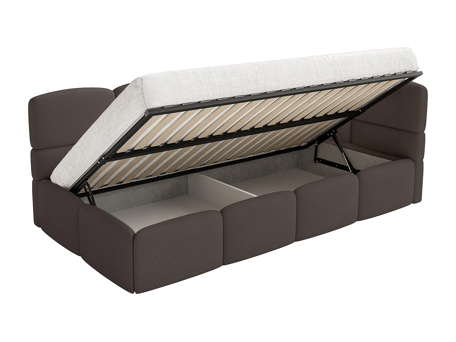 Lit enfant 120x200 cm – tête de lit à droite – matelas & coffre de rangement – chenille marron – CLOUDY