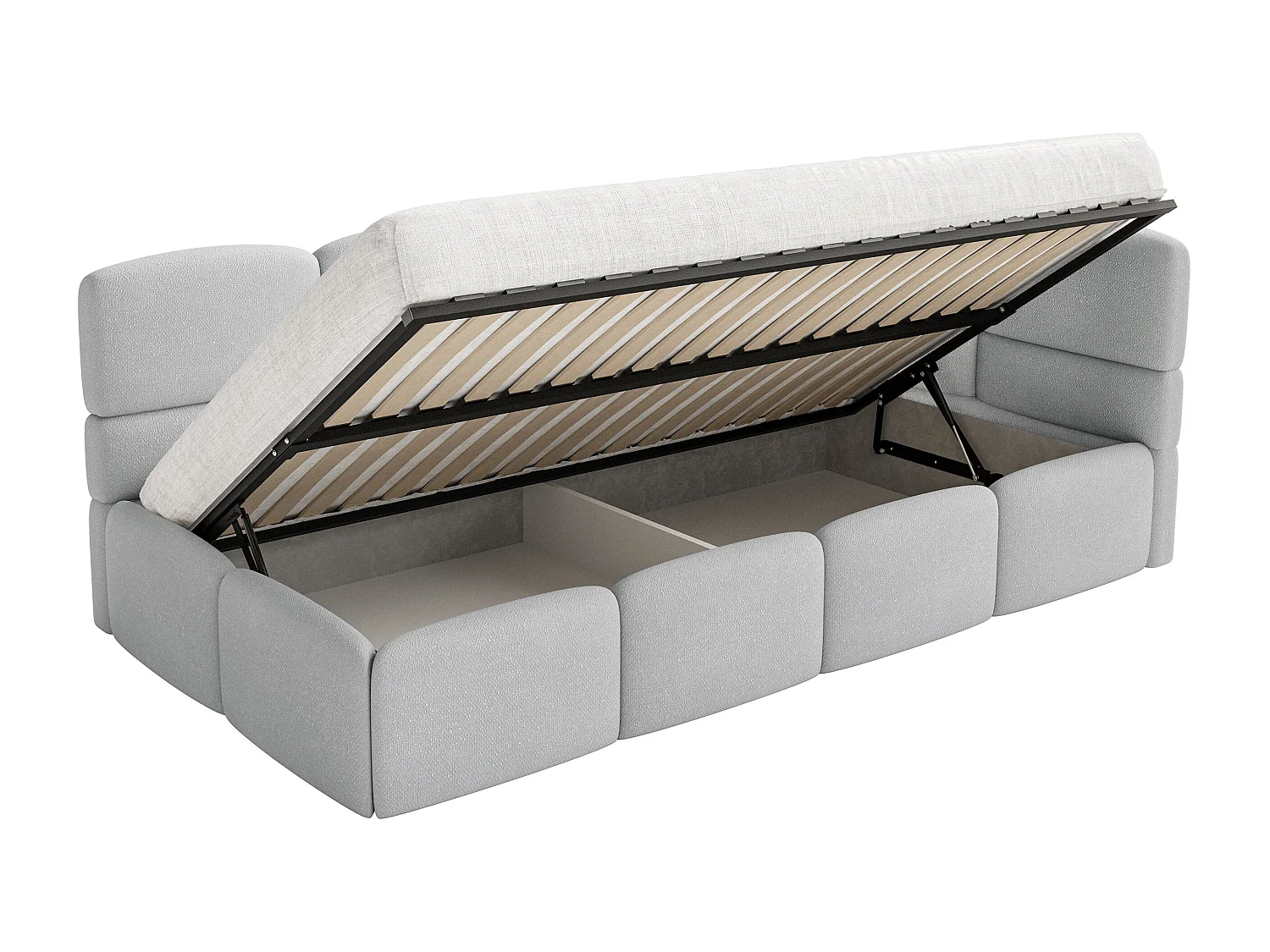 Lit enfant 120x200 cm – tête de lit à droite – matelas & coffre de rangement – chenille gris clair – CLOUDY