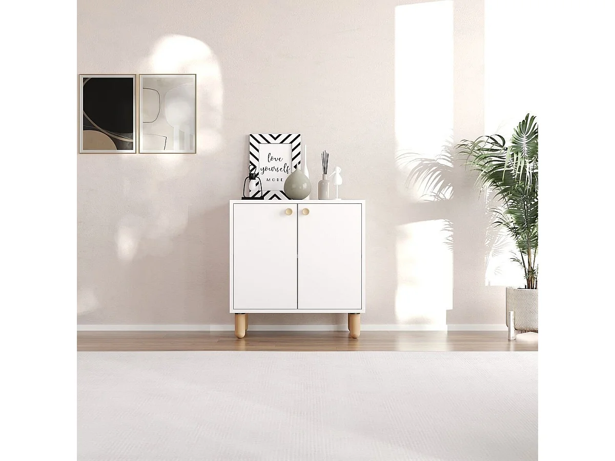 Kleines Buffet mit 2 Türen und Füßen aus massivem Buchenholz, L72 cm - LINA
