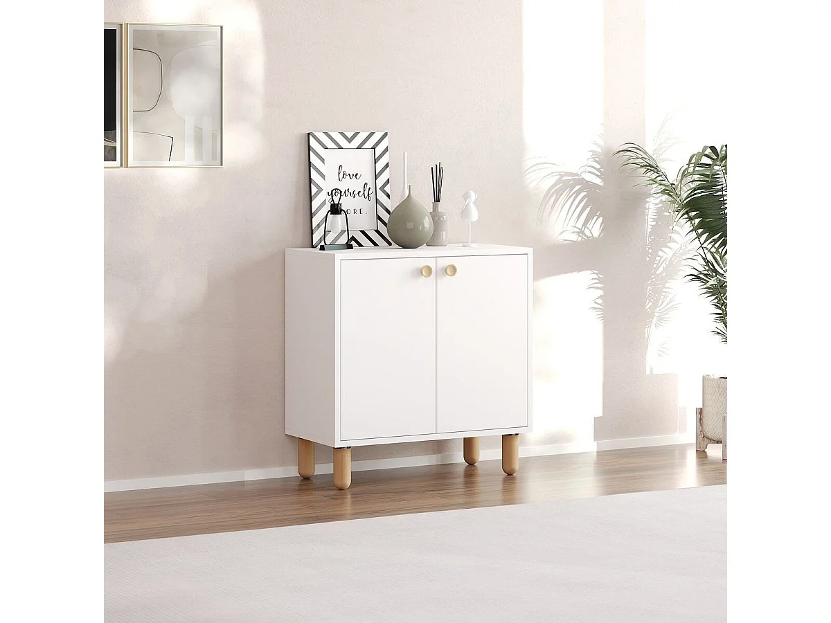 Kleines Buffet mit 2 Türen und Füßen aus massivem Buchenholz, L72 cm - LINA
