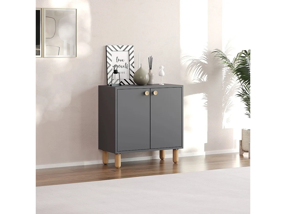 Petit buffet 2 portes avec pieds en hêtre massif L72 cm - LINA