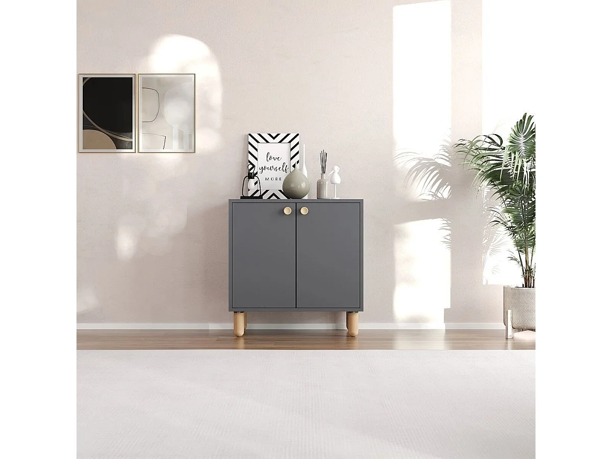 Kleines Buffet mit 2 Türen und Füßen aus massivem Buchenholz, L72 cm - LINA