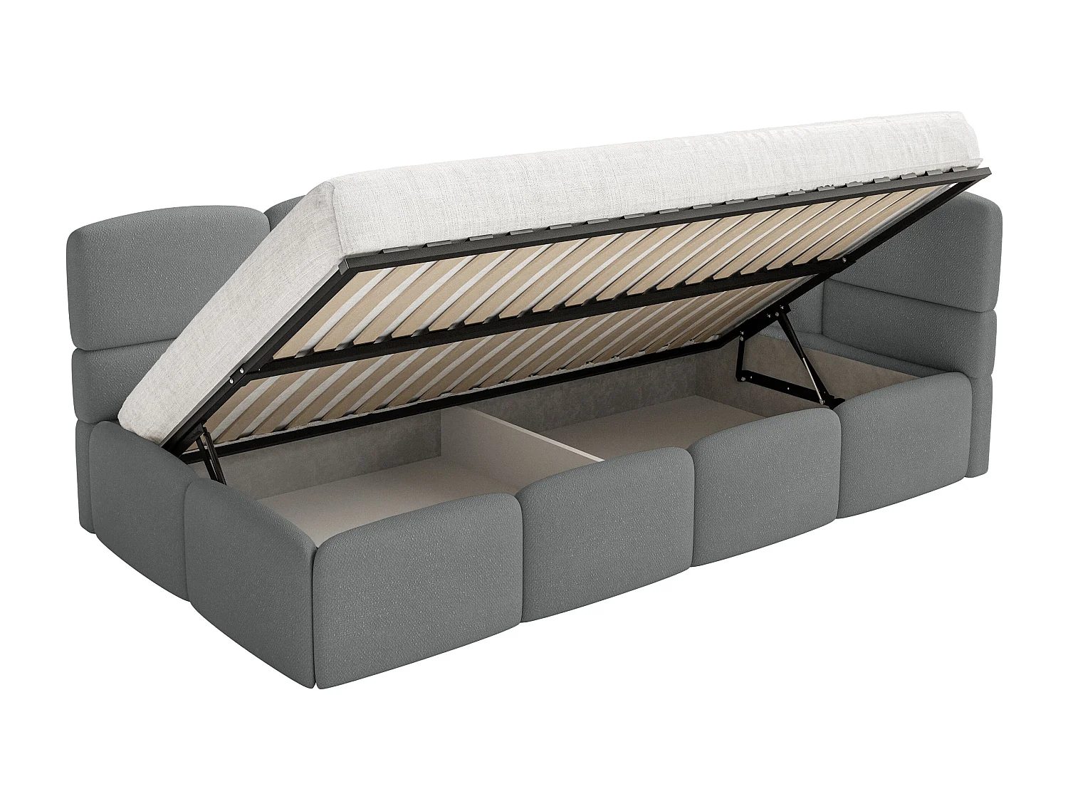 Lit enfant 120x200 cm – tête de lit à droite – matelas & coffre de rangement – chenille gris foncé – CLOUDY