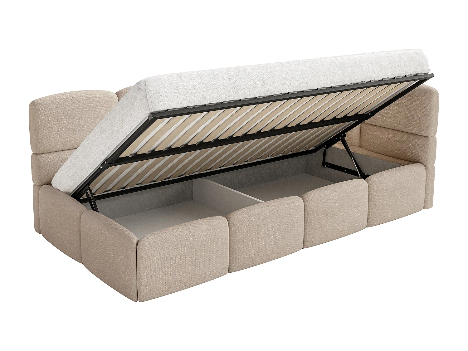 Lit enfant 120x200 cm – tête de lit à droite – matelas & coffre de rangement – chenille beige – CLOUDY