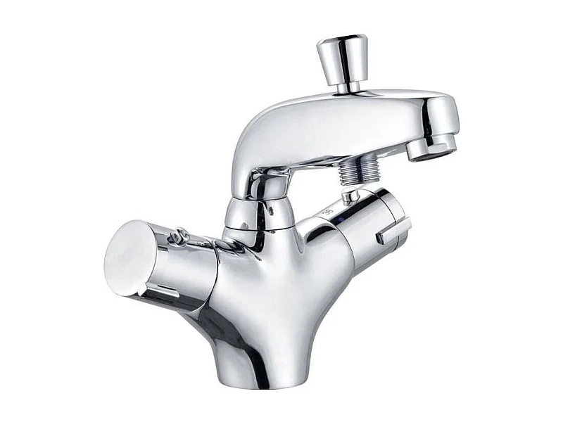 Thermostat-Wannen- und Duschmischer Volga 2 Rousseau, Einlochmontage, verchromtes Messing, Sicherheit 38°C, schwenkbarer Auslauf 28 L/min