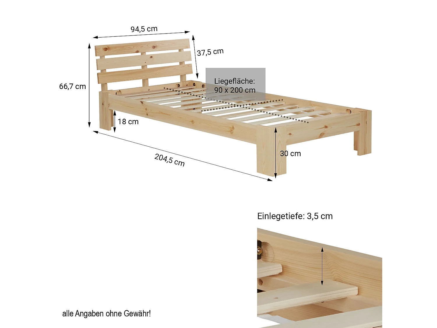 Lit simple une personne bois marron 94.5 x 204.5 x 66.7 cm LIT06228
