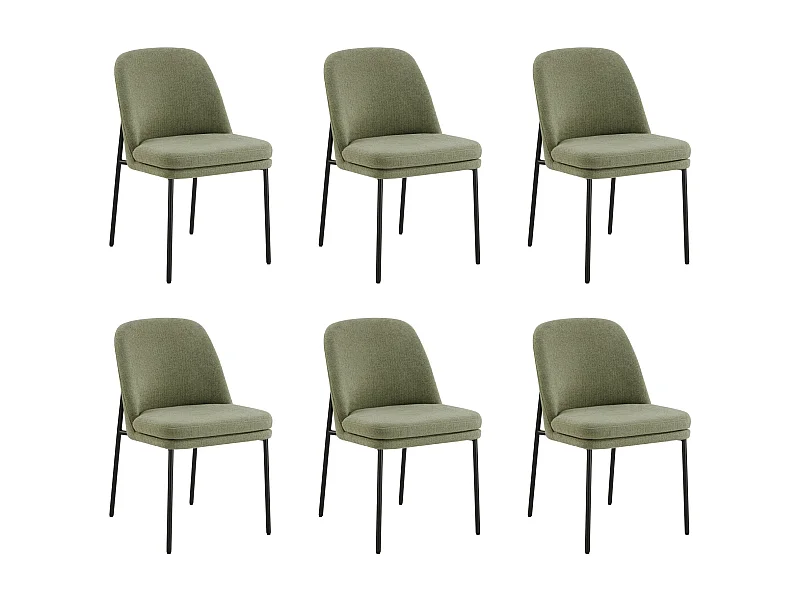 Lot de 6 Chaises de Salle à Manger, Pieds en Métal, Avec Dossier, Style Moderne Vert