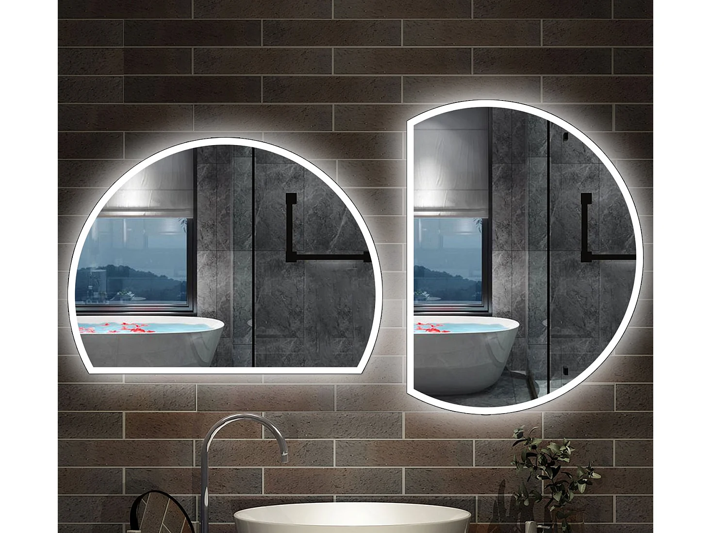 AICA Espejo de baño 100 x 80 cm, Semicircular,antivaho.brillo ajustable y 3 colores ajustable