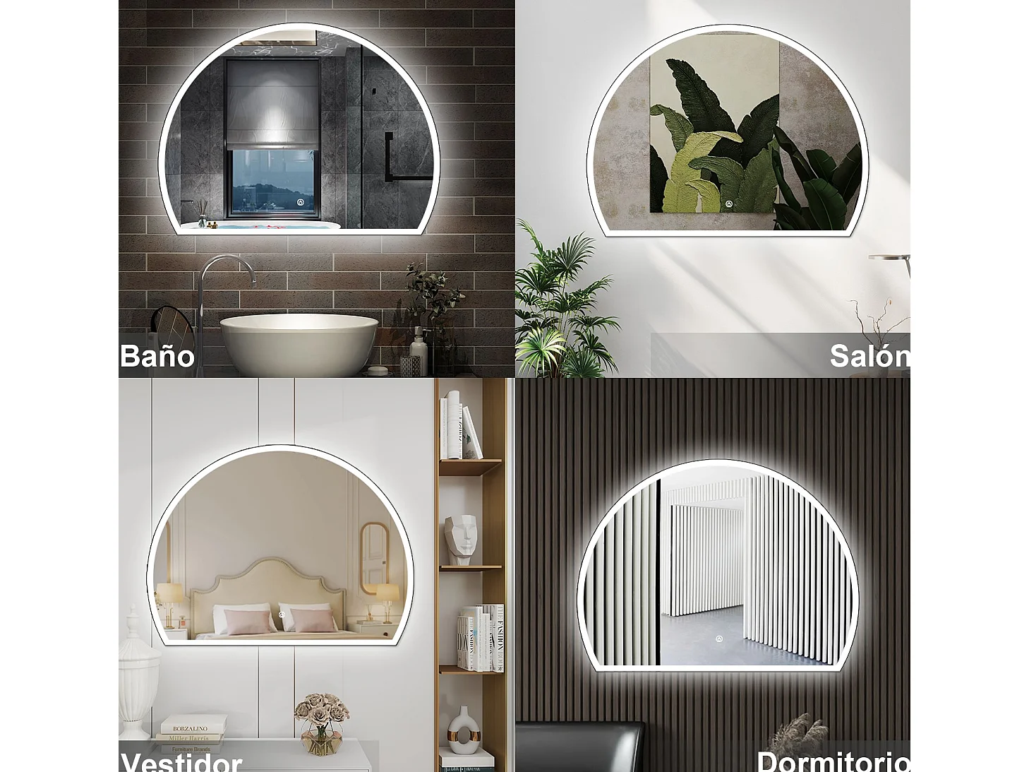 AICA Espejo de baño 100 x 80 cm, Semicircular,antivaho.brillo ajustable y 3 colores ajustable