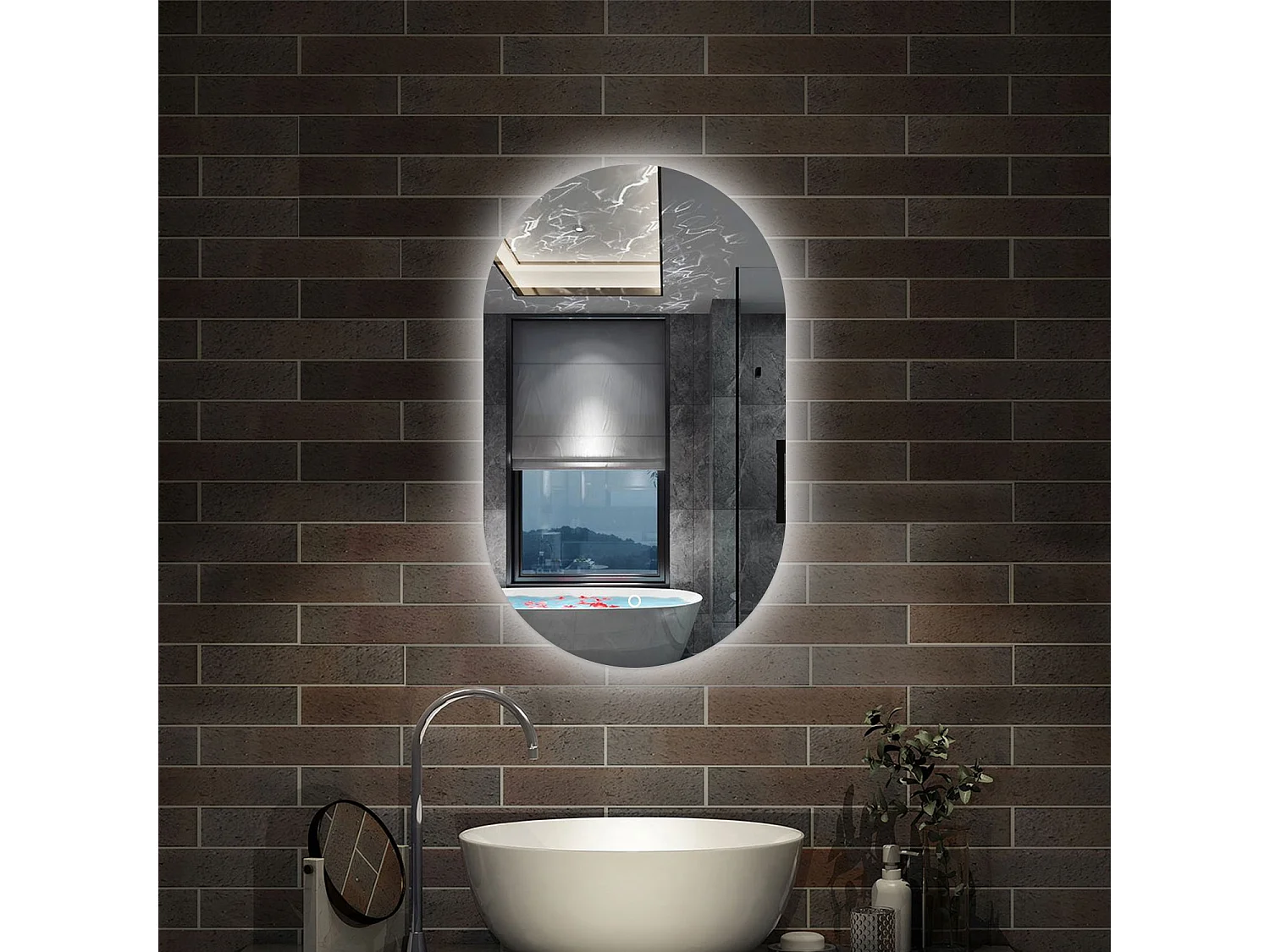 AICA Espejo con luz 45x75cm,Ovalado,brillo ajustable y memoria de apagado