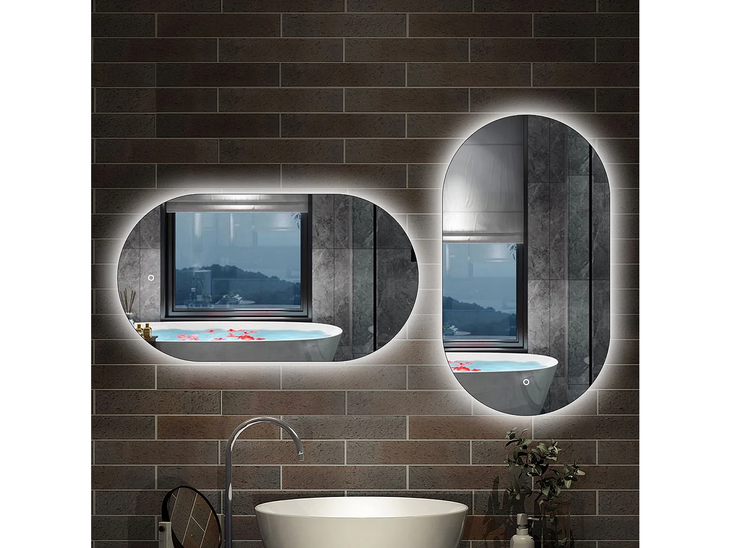 AICA Espejo con luz 45x75cm,Ovalado,brillo ajustable y memoria de apagado