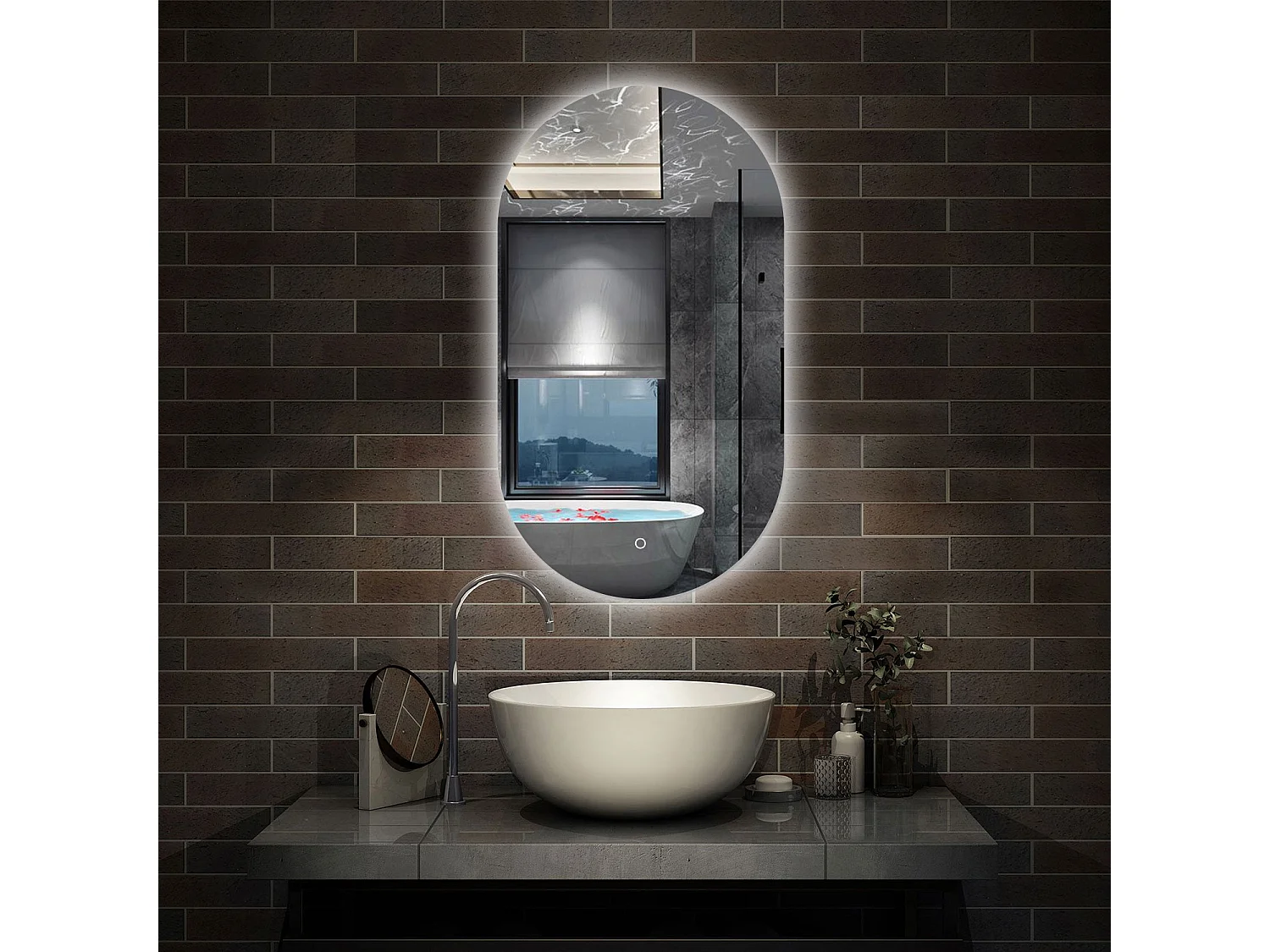 AICA Espejo con luz 60x100cm,Ovalado,brillo ajustable y memoria de apagado