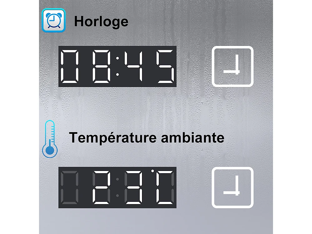 Aica Miroir lumineux de salle de bain Bluetooth 140x80cm Avec Horloge + 3 Couleurs + Dimmable + Anti-Buée, Noir Cadre Non-Métallique