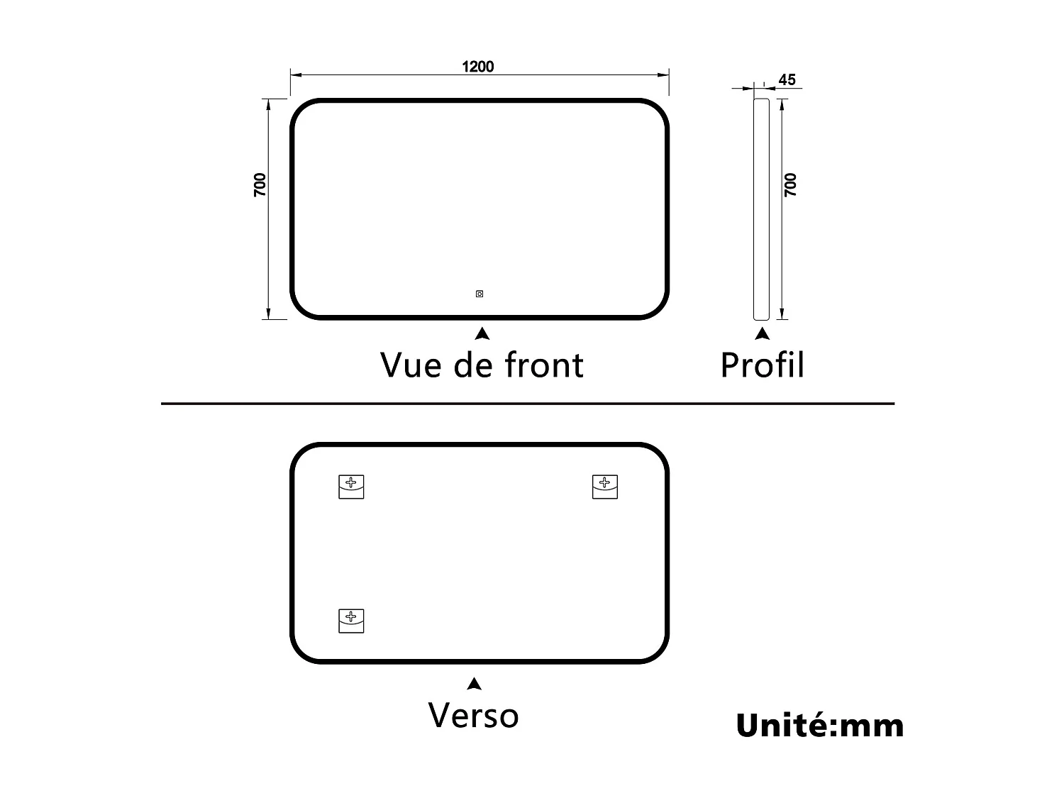 Aica Miroir lumineux de salle de bain 120x70cm Avec 3 Couleurs + Dimmable + Anti-Buée + Mémoire, Noir Cadre Métallique