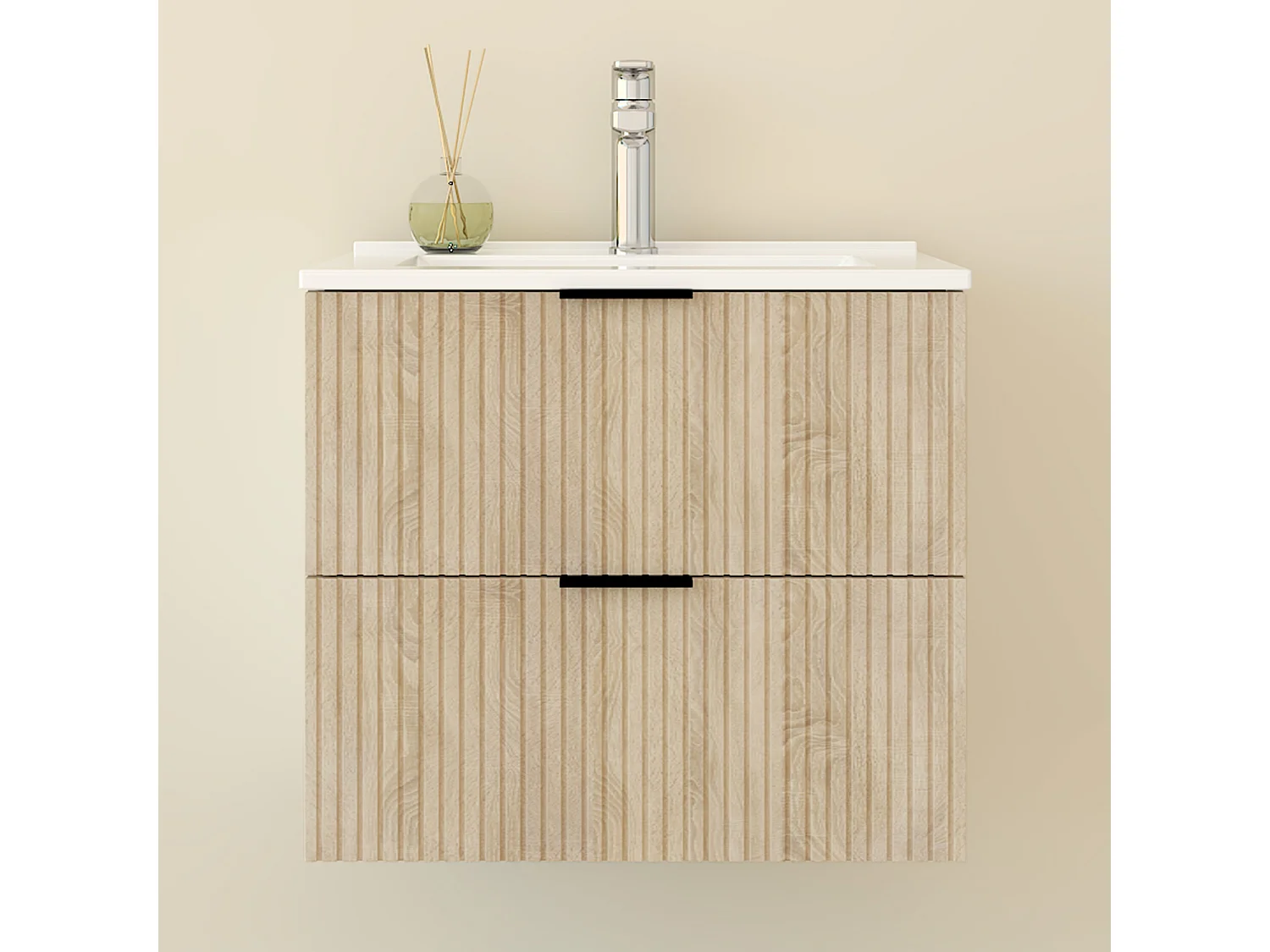 AICA Mueble de Baño con Lavabo,60 x 38.5 x 52 cm, 2 Cajones, Altura 52 cm,Color Roble, Estilo Moderno