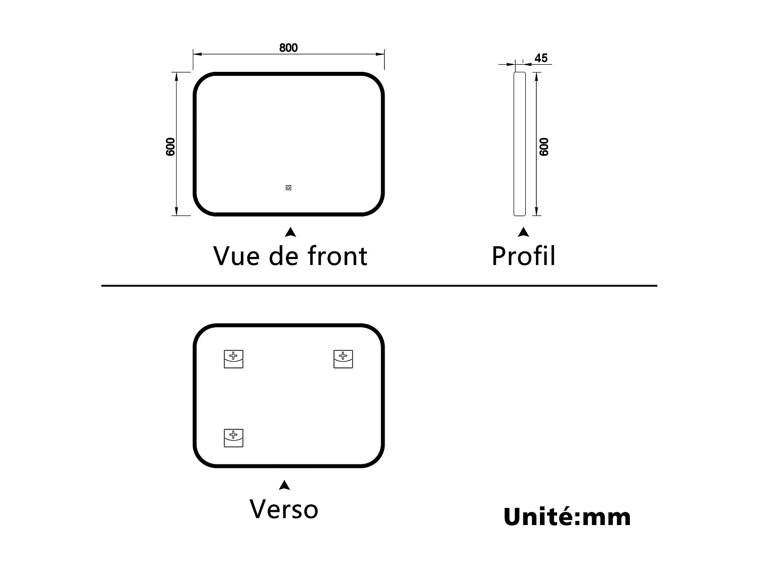 Aica Miroir lumineux de salle de bain 80x60cm Avec 3 Couleurs + Dimmable + Anti-Buée + Mémoire, Noir Cadre Métallique