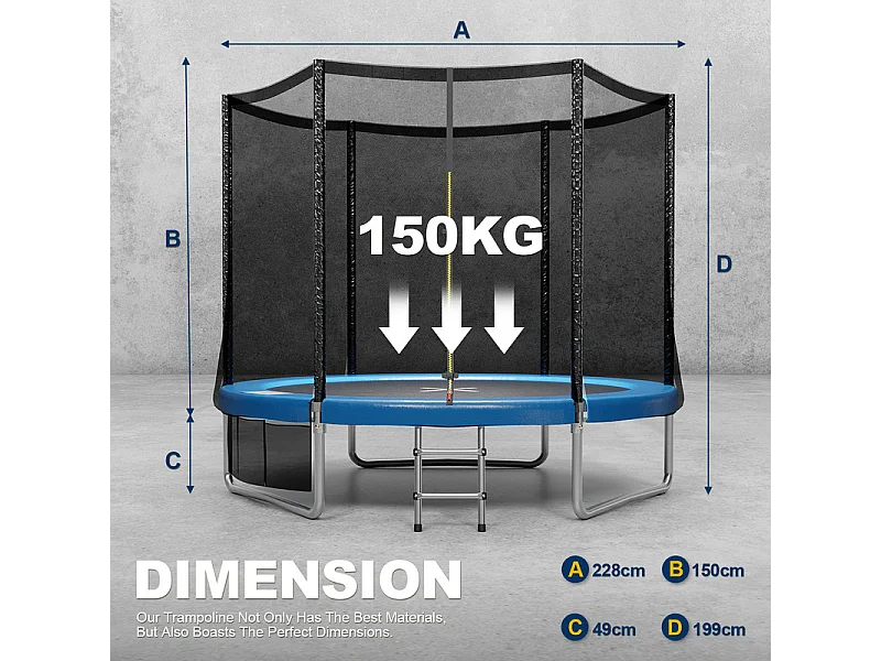Trampoline d'extérieur Ø183/228/305/366/437 cm, trampoline de jardin robuste, cadre en acier galvanisé avec sac de rangement, pour enfants et adultes