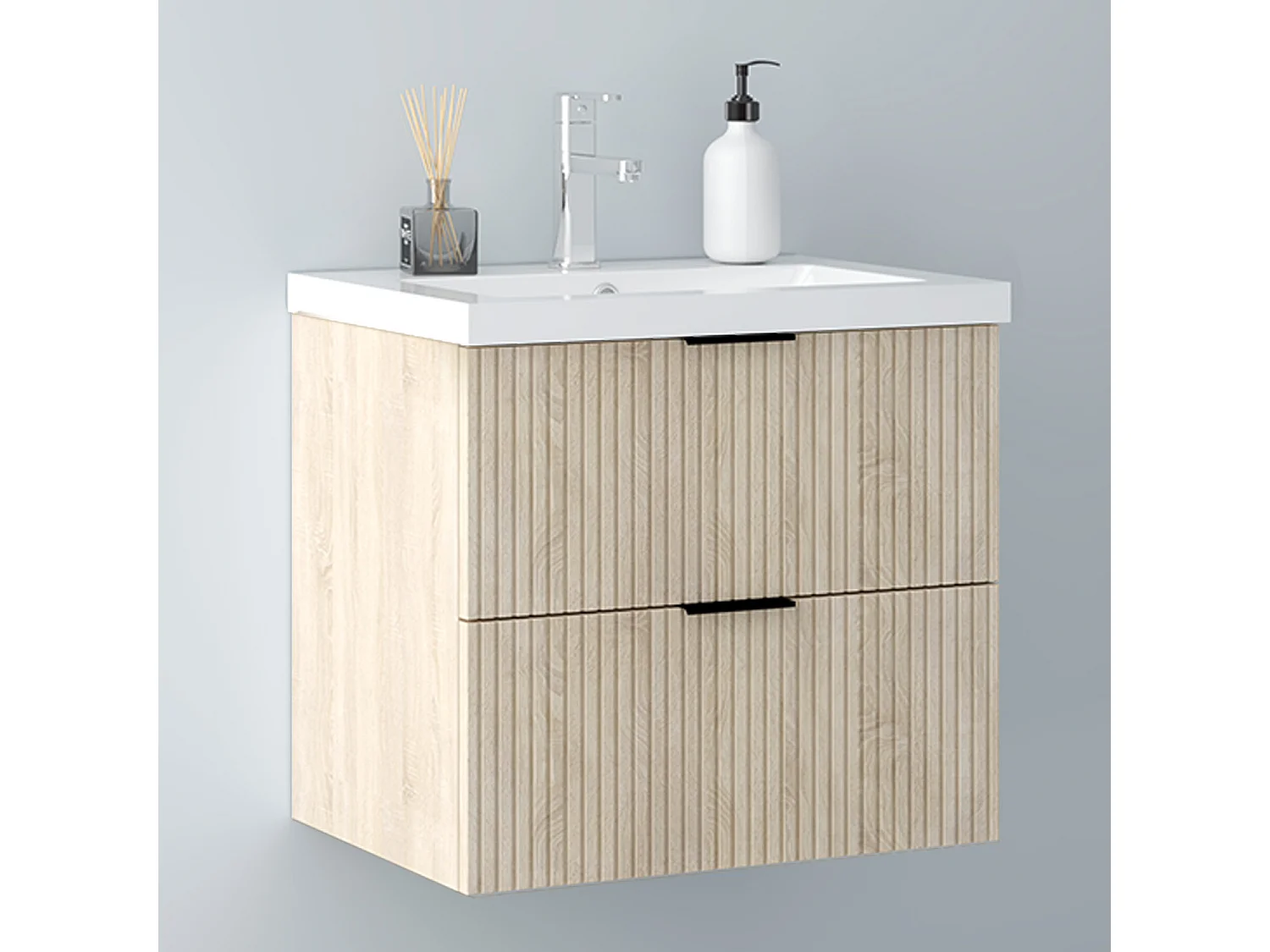 AICA Mueble de Baño con Lavabo, 2 Cajones,60 x 38.5 x 52 cm, Altura 52 cm,Color Roble, Estilo Moderno