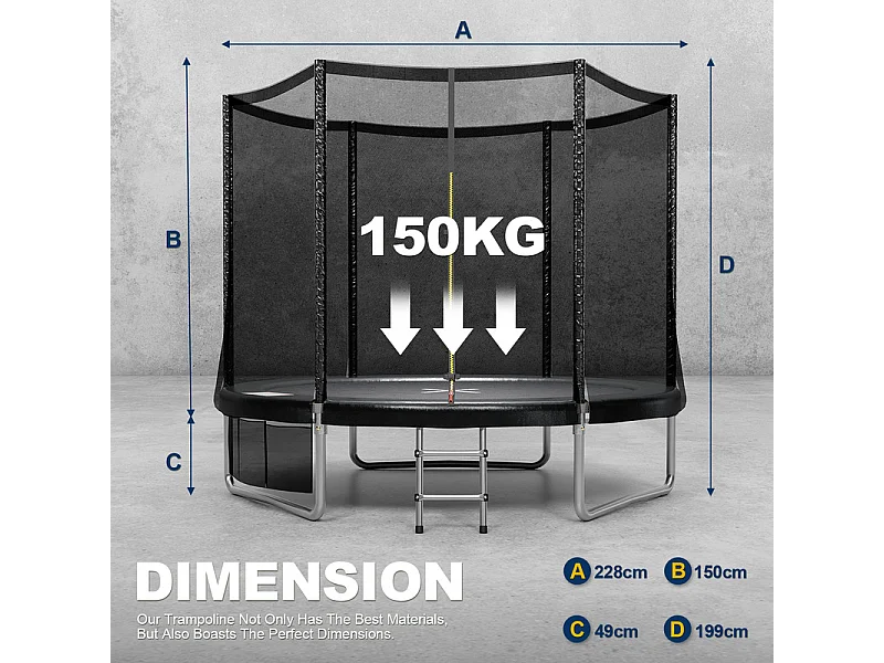 Trampoline d'extérieur Ø183/228/305/366/432 cm, trampoline de jardin robuste, cadre en acier galvanisé avec sac de rangement, pour enfants et adultes