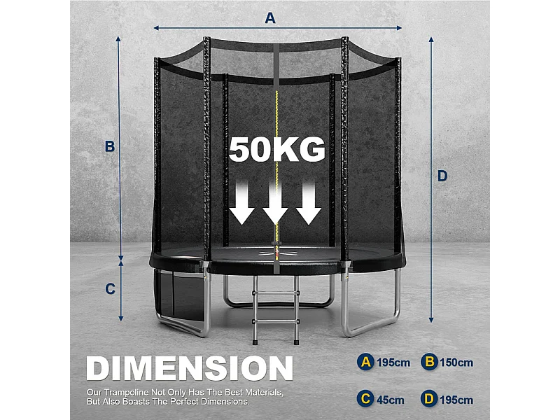 Trampoline d'extérieur Ø183/228/305/366/427 cm, trampoline de jardin robuste, cadre en acier galvanisé avec sac de rangement, pour enfants et adultes