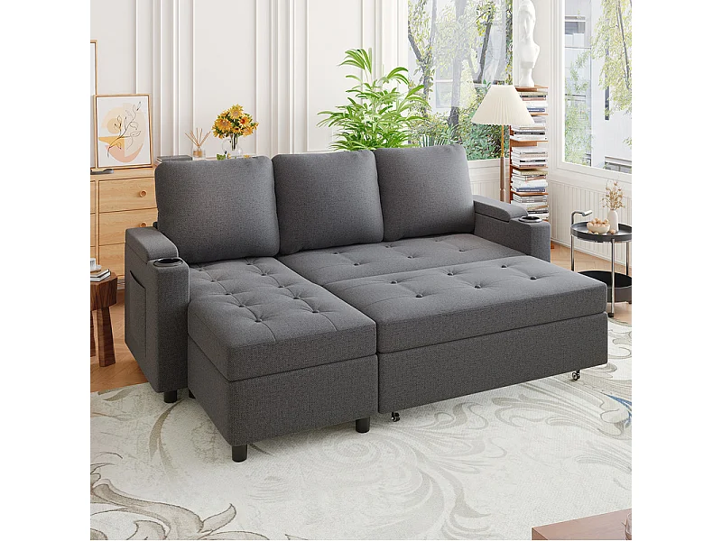 Canapé convertible, canapé d'angle avec rangement, canapé-lit avec accoudoirs 5 places multifonctionnel pour salon, bureau et petit appartement