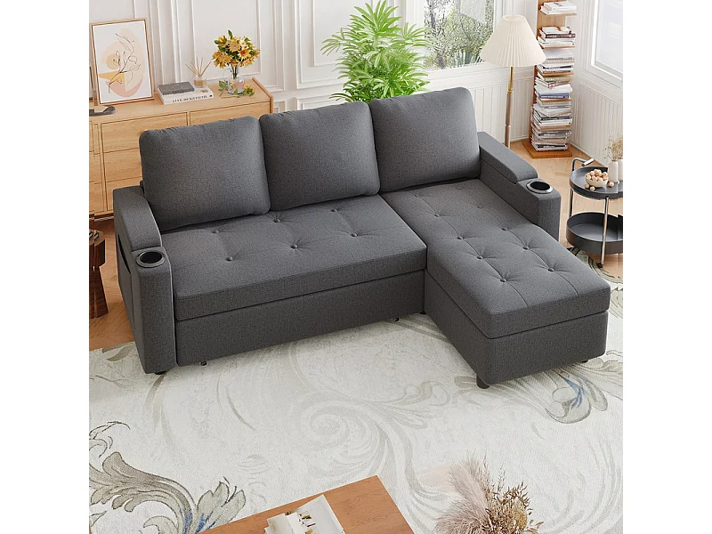 Canapé convertible, canapé d'angle avec rangement, canapé-lit avec accoudoirs 5 places multifonctionnel pour salon, bureau et petit appartement