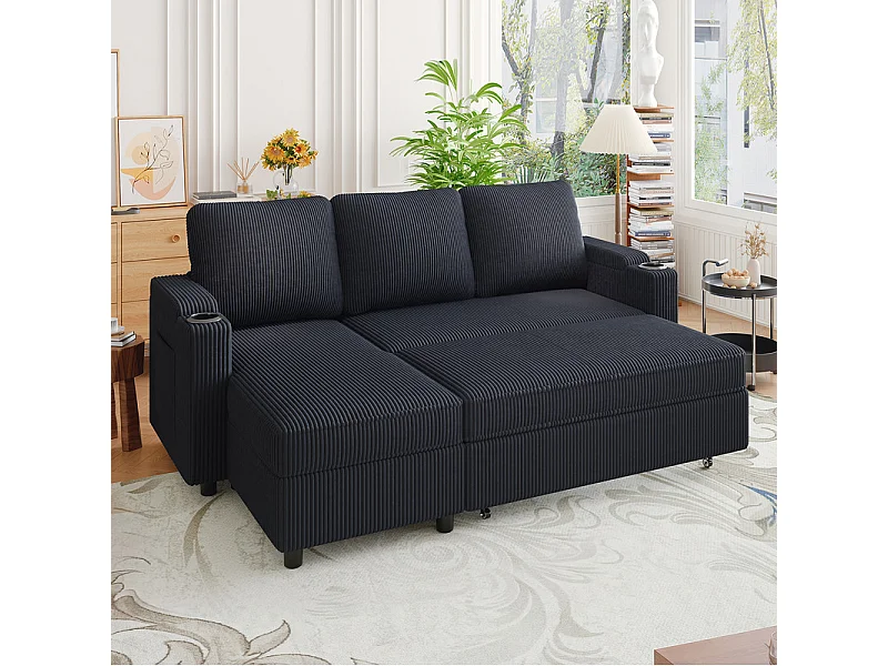 Canapé convertible, canapé d'angle avec rangement, canapé-lit avec accoudoirs 4 places multifonctionnel pour salon, bureau et petit appartement