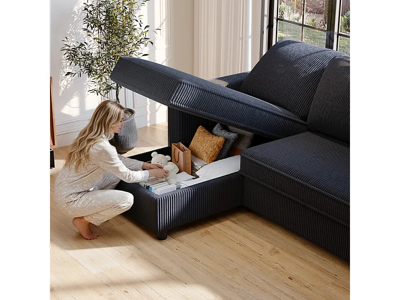 Canapé convertible, canapé d'angle avec rangement, canapé-lit avec accoudoirs 4 places multifonctionnel pour salon, bureau et petit appartement