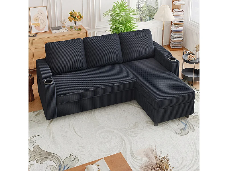 Canapé convertible, canapé d'angle avec rangement, canapé-lit avec accoudoirs 4 places multifonctionnel pour salon, bureau et petit appartement