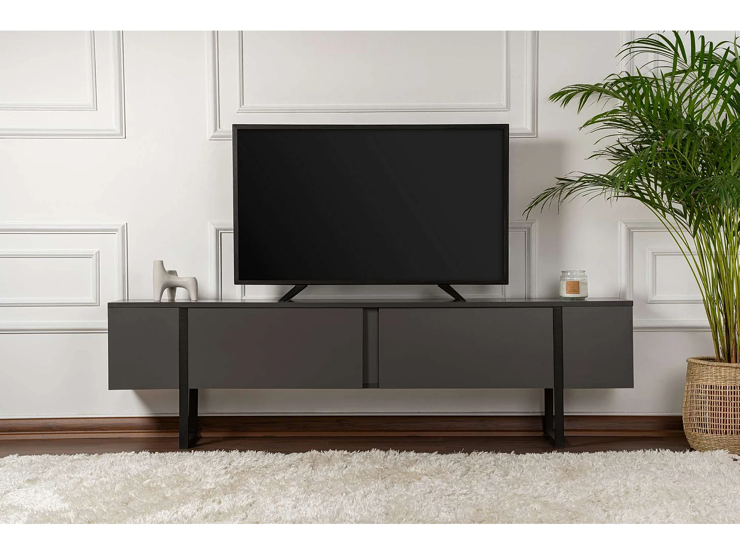 Meuble TV en bois "Serenity" 180 x 30 x 50 cm - Anthracite
