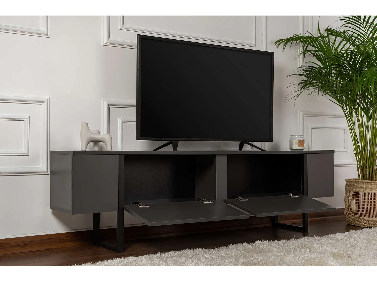 Meuble TV en bois "Serenity" 180 x 30 x 50 cm - Anthracite