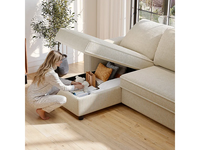 Canapé convertible, canapé d'angle avec rangement, canapé-lit avec accoudoirs 3 places multifonctionnel pour salon, bureau et petit appartement