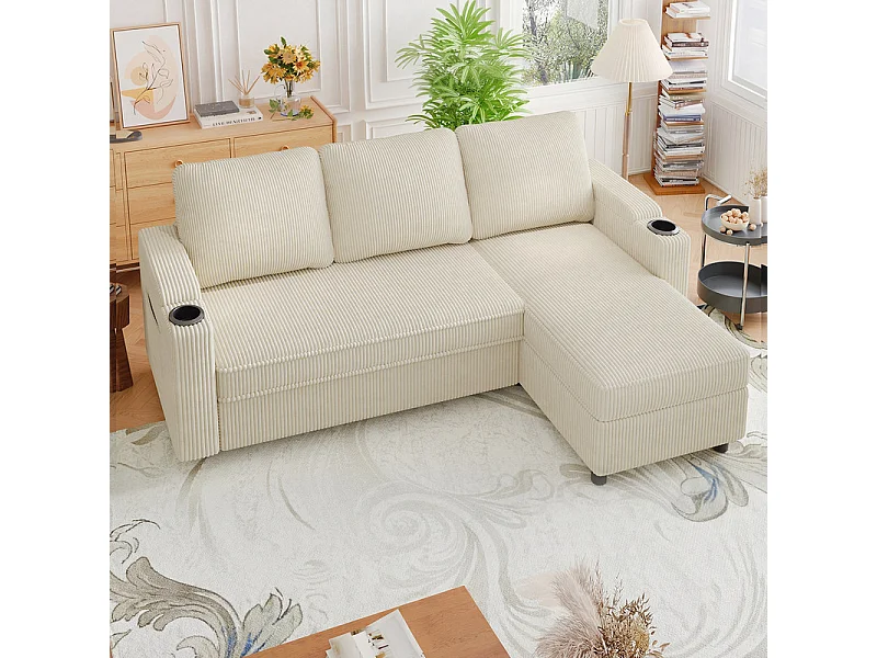 Canapé convertible, canapé d'angle avec rangement, canapé-lit avec accoudoirs 3 places multifonctionnel pour salon, bureau et petit appartement