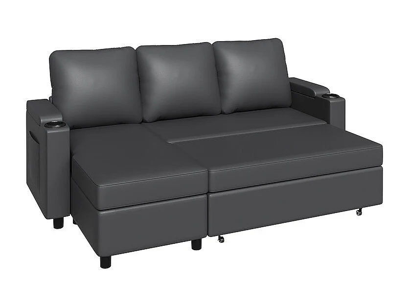 Canapé convertible, canapé d'angle avec rangement, canapé-lit avec accoudoirs 6 places multifonctionnel pour salon, bureau et petit appartement