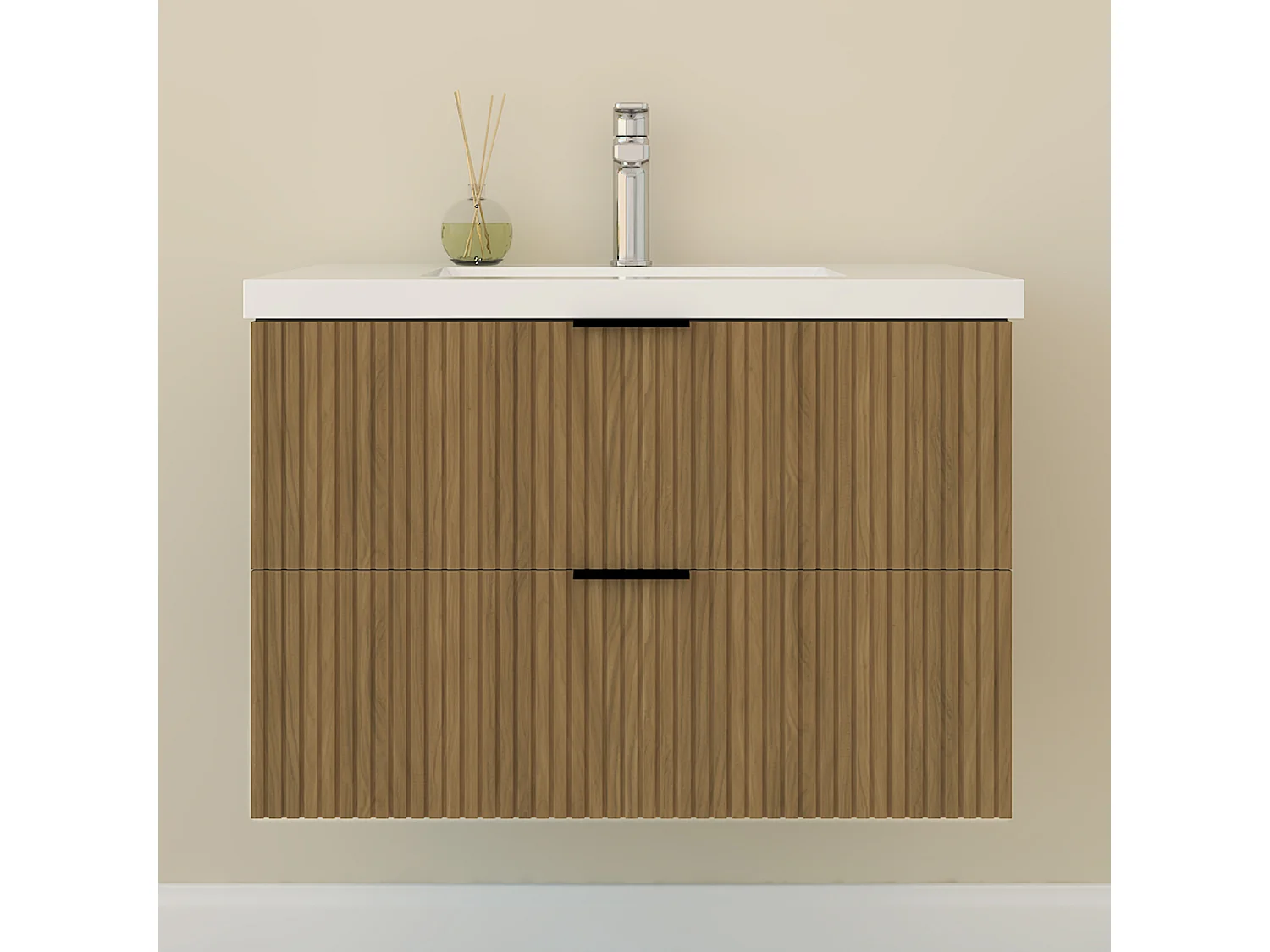 AICA Mueble de Baño con Lavabo,79 x 46 x 52 cm,2 Cajones, Altura 52 cm,Marrón nogal, Estilo Moderno
