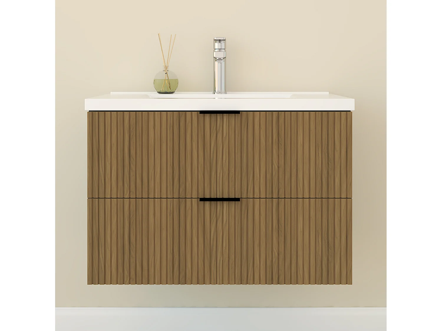 AICA Mueble de Baño con Lavabo,79 x 46 x 52 cm, 2 Cajones, Altura 52 cm,Color Marrón nogal, Estilo Moderno
