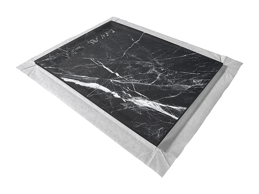 Receveur de douche 120x80 cm en résine effet marbre noir – caniveau linéaire excentré/centré inox noir marbre, siphon ultra-plat + natte étanche