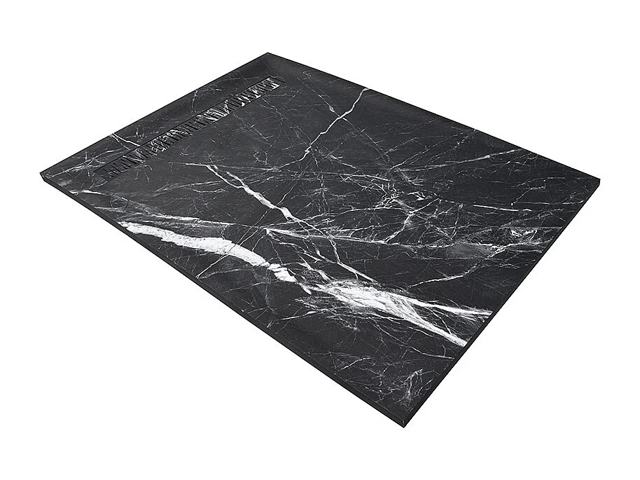 Receveur de douche 120x80 cm en résine effet marbre noir – caniveau linéaire excentré/centré inox noir marbre, siphon ultra-plat + natte étanche