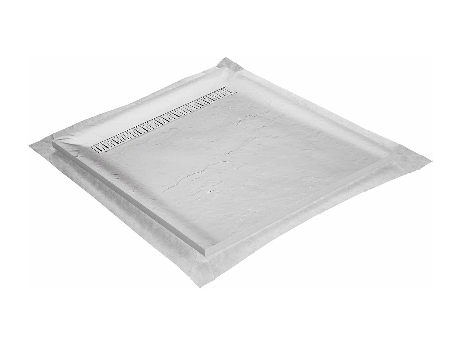 Receveur résine 80x80 cm blanc imitation ardoise - grille caniveau excentrée