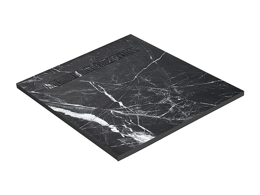 Receveur de douche 100x100 cm en résine effet marbre noir – caniveau linéaire excentré/centré inox noir marbre, siphon ultra-plat + natte étanche
