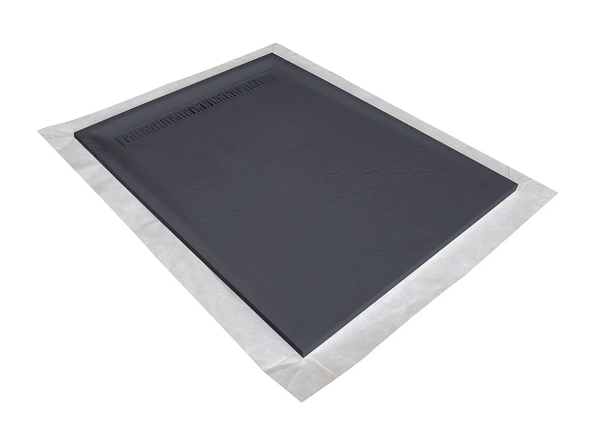 Receveur résine 140x80 cm gris ardoise imitation ardoise - grille caniveau excentrée