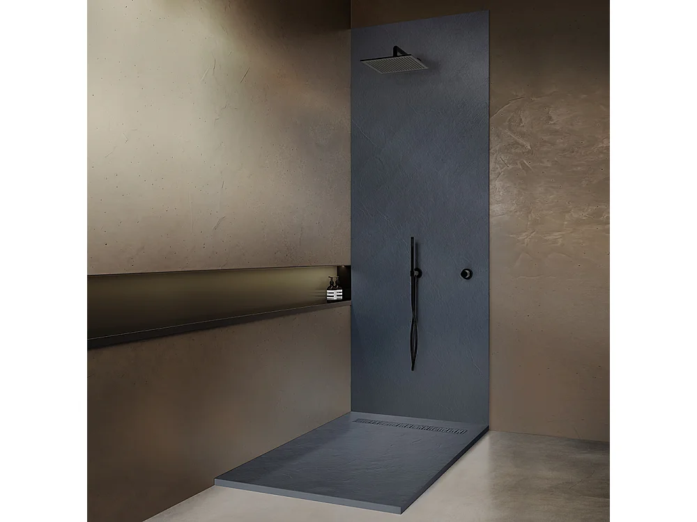 Receveur résine 140x80 cm gris ardoise imitation ardoise - grille caniveau excentrée