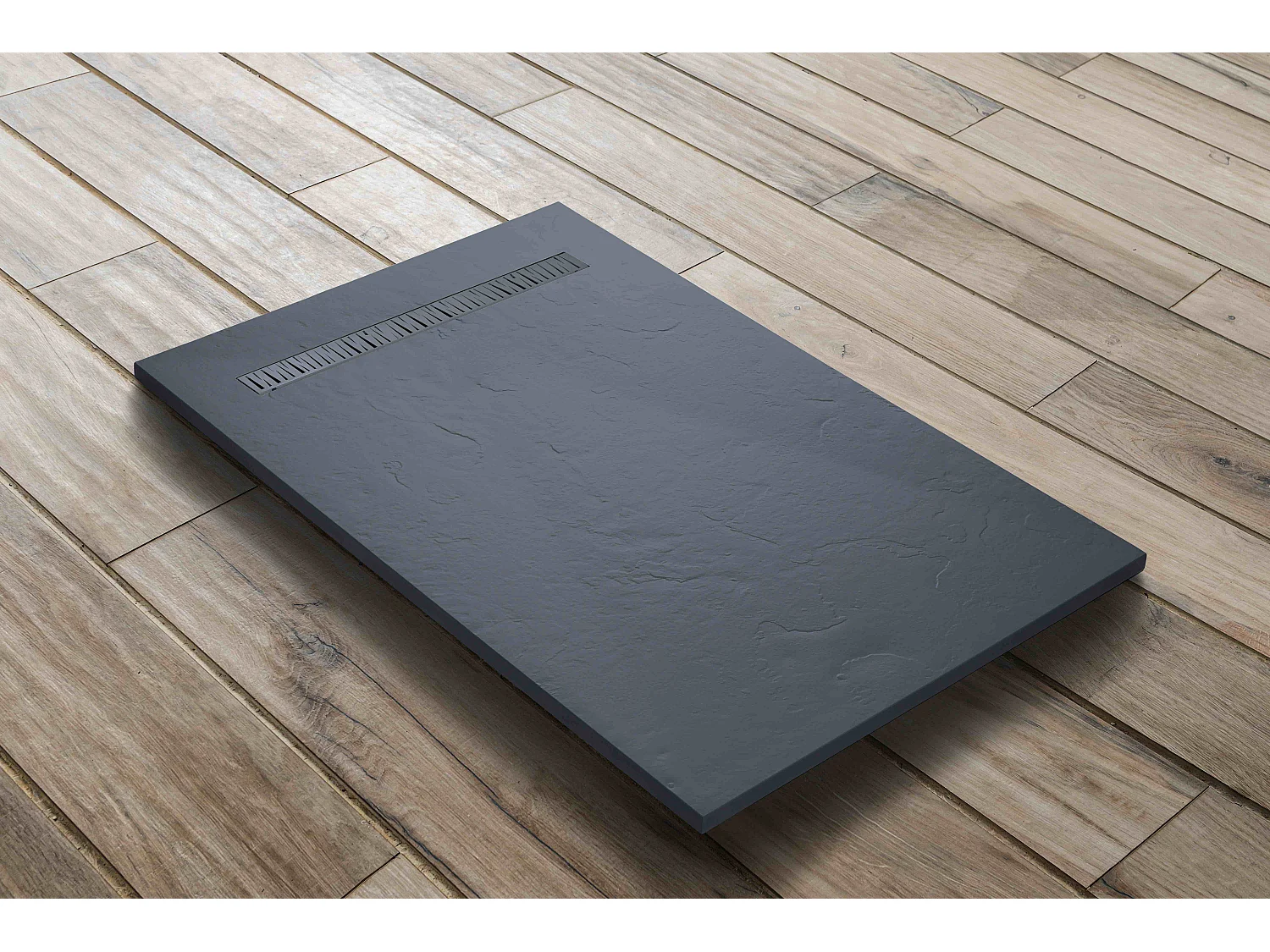 Receveur résine 180x80 cm gris ardoise imitation ardoise - grille caniveau excentrée