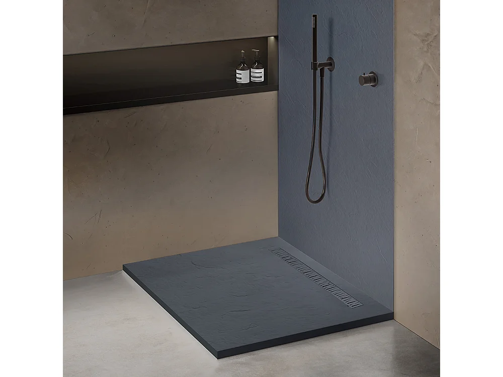 Receveur résine 120x120 cm gris ardoise imitation ardoise - grille caniveau excentrée