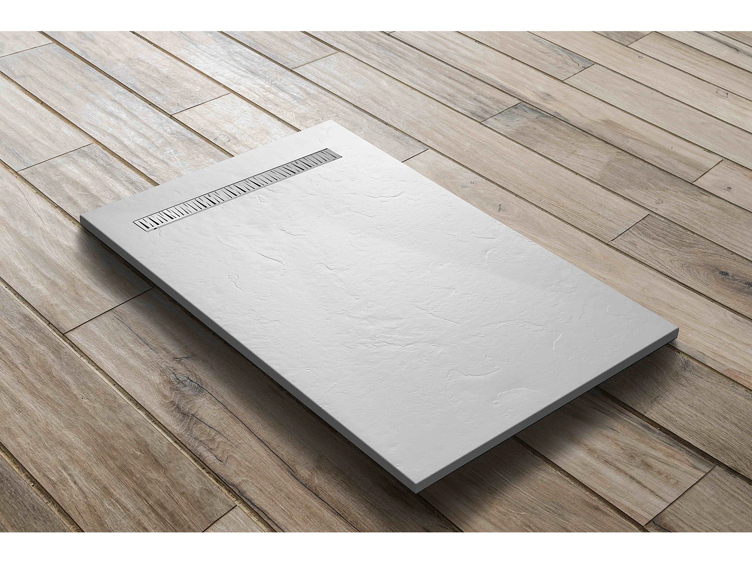 Receveur résine 120x90 cm blanc imitation ardoise - grille caniveau excentrée