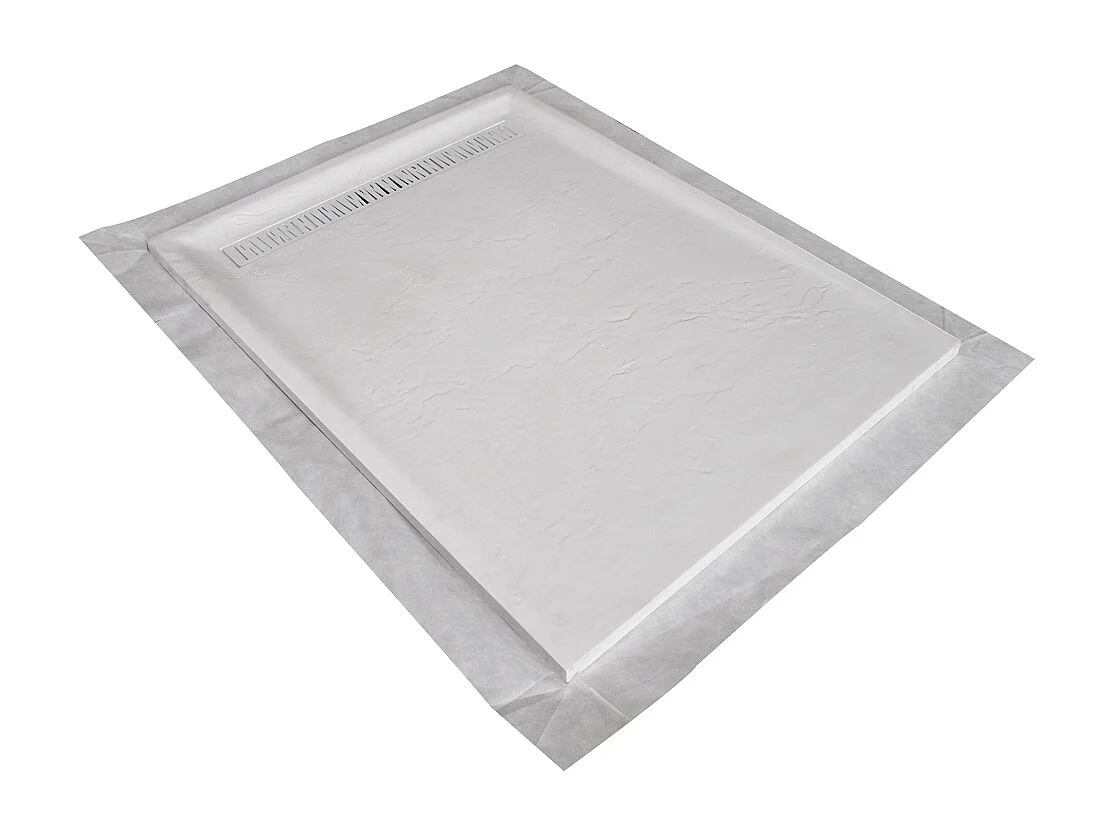 Receveur résine 180x90 cm blanc imitation ardoise - grille caniveau excentrée