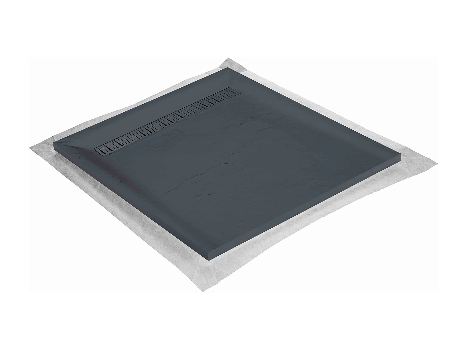 Receveur résine 90x90 cm gris ardoise imitation ardoise - grille caniveau excentrée