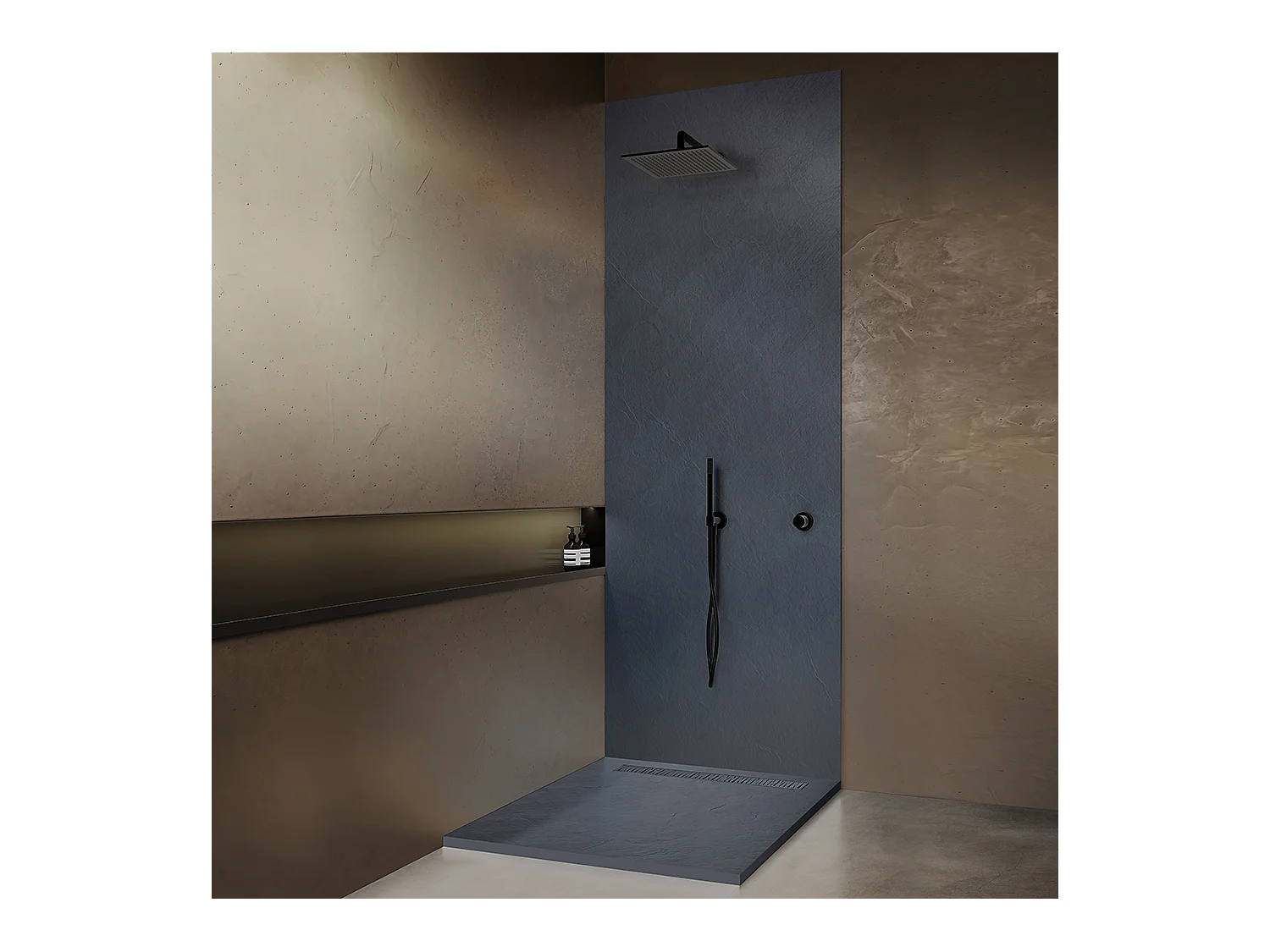 Receveur résine 90x90 cm gris ardoise imitation ardoise - grille caniveau excentrée